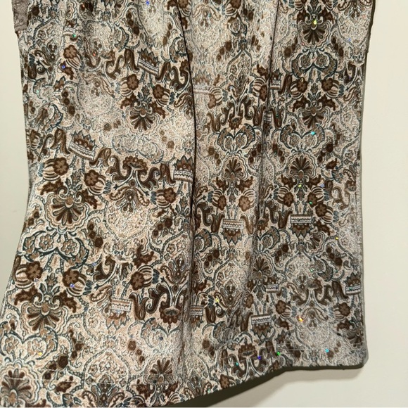 Women’s Vintage Y2K Brown Paisley Print Lace Trim Sparkle Cami Tank Top Size L - Picture 11 of 13